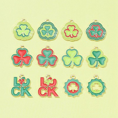 12Pcs 12 Styles Saint Patrick's Day Alloy Enamel Pendants ENAM-FS0001-66-1