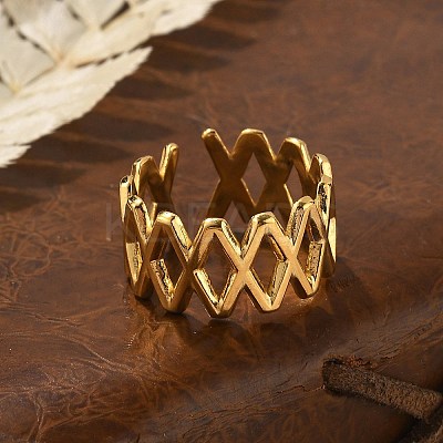 Letter X 304 Stainless Steel Open Cuff Rings RJEW-R014-02G-03-1