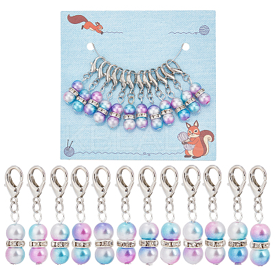 12Pcs Round Rainbow ABS Plastic Imitation Pearl Pendant Stitch Markers HJEW-NB00013-1