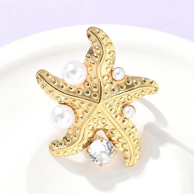 304 Stainless Steel Micro Pave Cubic Zirconia Plastic Pearl Cuff Rings RJEW-D310-02B-G-1