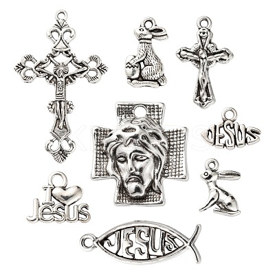 80Pcs 8 Style Tibetan Style Alloy Pendants FIND-LS0001-41AS-1