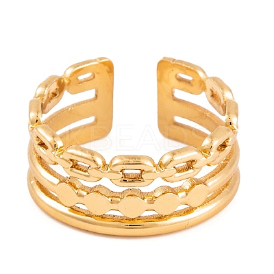 PVD Vacuum Plating 304 Stainless Steel Oval Link Chain Open Cuff Rings RJEW-G316-04G-1
