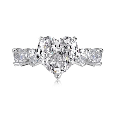 Heart Rhodium Plated 925 Sterling Silver Micro Pave Cubic Zirconia Finger Rings for Women RJEW-F168-06P-1