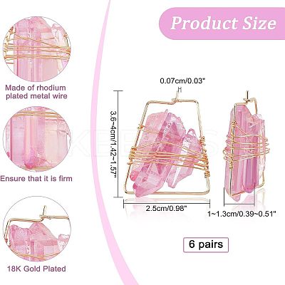 6 Pairs Natural Quartz Wire Wrapped Earrings for Girl Women EJEW-NB0001-07-1