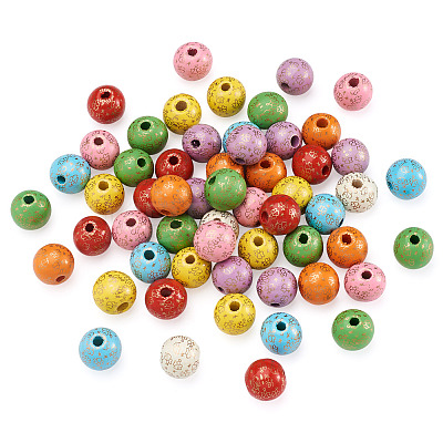 80Pcs 8 Colors Printed  Natural Wood Beads WOOD-FW0001-10-1