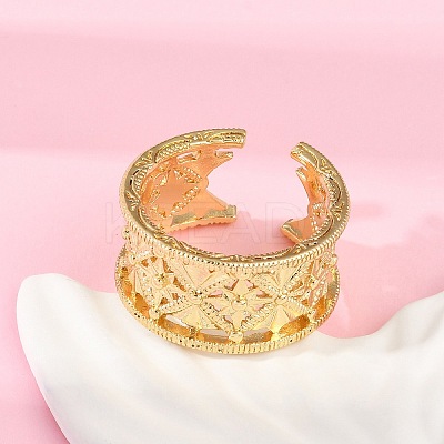Star Pattern Hollow Brass Open Cuff Rings for Women RJEW-G343-06G-1