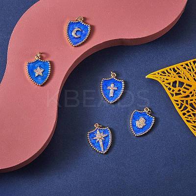 5Pcs 5 Styles Real 18K Gold Plated Brass Micro Pave Clear Cubic Zirconia Enamel Pendants ZIRC-SZ0001-35-1