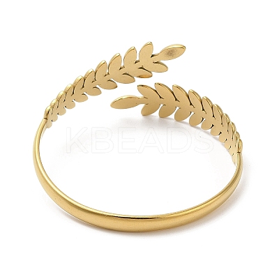 Ion Plating(IP) 304 Stainless Steel Greek Roman Laurel Leaf Cuff Bangles BJEW-L682-019G-1