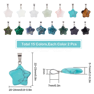 30Pcs 15 Colors Gemstone Pendants G-SC0001-38-1