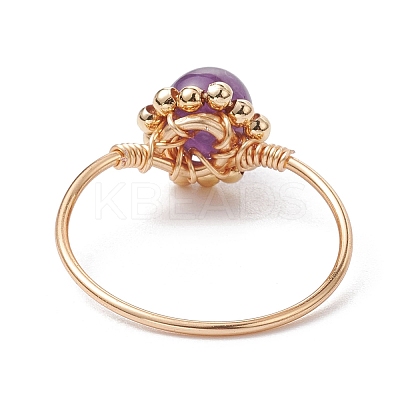 Natural Mixed Gemstone Round Beads Finger Ring RJEW-JR00602-1