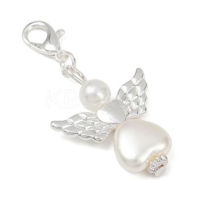 Plastic Pearl Heart Angel Pendant Decorations HJEW-JM03579-02-1