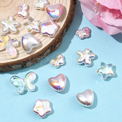 16Pcs 8 Styles UV Plating Plastic Imitation Pearl Beads KY-FS0001-47-1