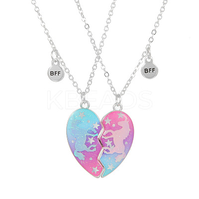 2Pcs Alloy Colorful Enamel Magnetic Unicorn Heart Pendant Friendship Necklaces for Women FS-WGC6FE6-01-1