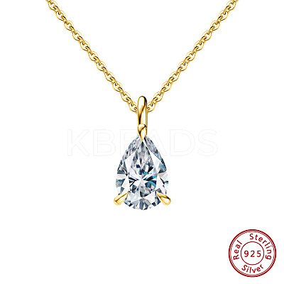 925 Sterling Silver Pave Clear Cubic Zirconia Teardrop Pendant Necklaces NJEW-G172-01G-1