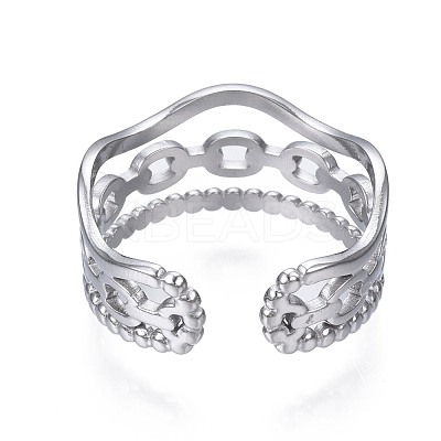 Non-Tarnish 304 Stainless Steel Cable Chain Open Cuff Ring RJEW-T023-40P-1