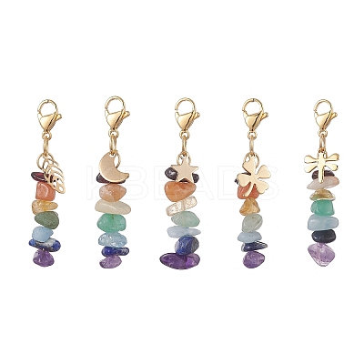 7 Chakra Natural Mixed Gemstone Chip Pendant Decorations HJEW-JM01023-1
