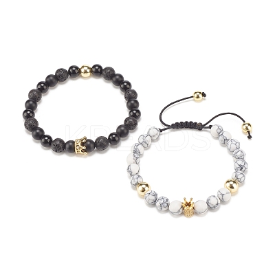 2Pcs 2 Style Cubic Zirconia Braided Bead Bracelet BJEW-JB08050-02-1