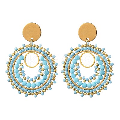 304 Stainless Steel with Glass Seed Beads Stud Earrings EJEW-MZ00761-01-1