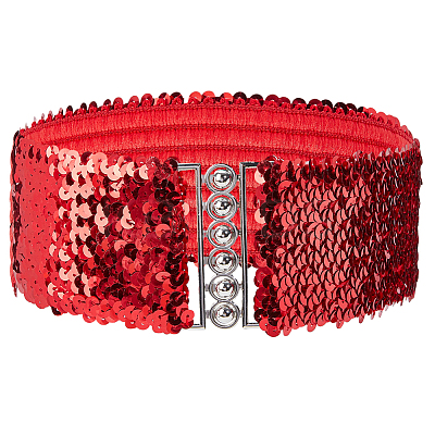 Sparkle Sequins Wide Elastic Dress Belts AJEW-WH20128-026P-02-1