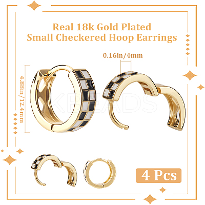 2 Pairs Tartan Pattern Enamel Chunky Hinged Hoop Earrings for Women EJEW-BBC0001-27B-1