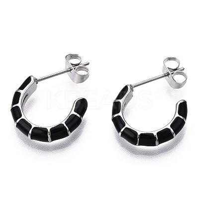 Enamel C-shape Stud Earrings EJEW-N052-05-01-1