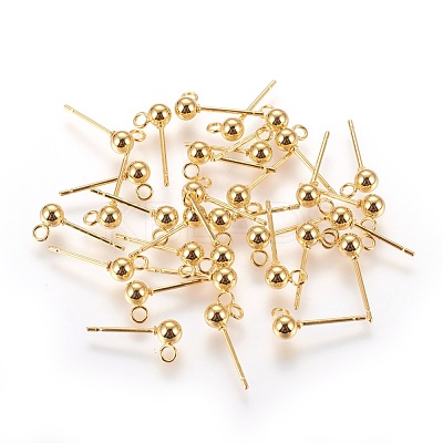 304 Stainless Steel Ball Stud Earrings Findings STAS-P227-17G-1