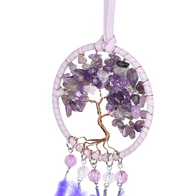 Iron Woven Web/Net with Feather Pendant Decorations AJEW-P097-07-1