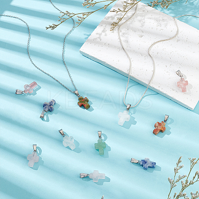 14Pcs 7 Styles Gemstone Cross Pendants G-UN0001-29-1