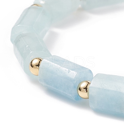 Natural Aquamarine Column Beaded Stretch Bracelet BJEW-JB08596-05-1