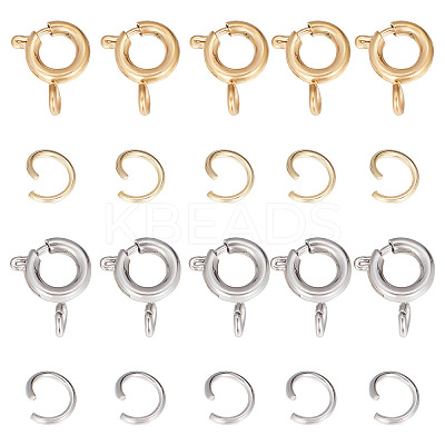 20Pcs 2 Clolors 304 Stainless Steel Smooth Surface Spring Ring Clasps STAS-SC0004-42-1
