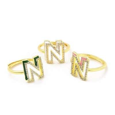 Mixed Color Enamel Initial Letter Adjustable Ring with Clear Cubic Zirconia RJEW-P045-01G-N-1