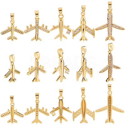 10Pcs 5 Styles Brass Micro Pave Cubic Zirconia Pendants KK-BBC0019-87-1