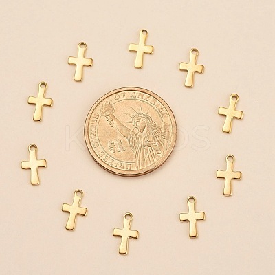 Ion Plating(IP) 304 Stainless Steel Tiny Cross Charms X-STAS-E104-34G-1