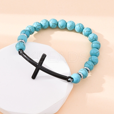 Round Synthetic Turquoise Bead Stretch Bracelets BJEW-F493-05EB-02-1