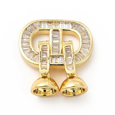 Rack Plating Brass Pave Clear Cubic Zirconia Fold Over Clasps KK-G458-04G-1