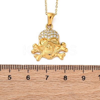 304 Stainless Steel Crystal Rhinestone Skull Pendant Necklaces LS-NJEW-Z057-03C-G-1