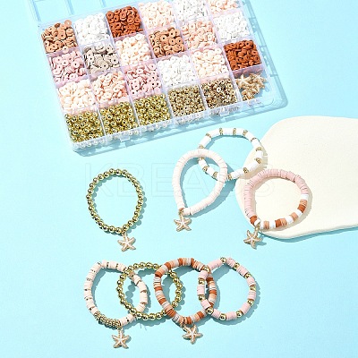 Bohemian Style DIY Disc/Flat Round Handmade Polymer Clay & CCB Plastic Beads & Alloy Enamel Pendant Jewelry Making Kits DIY-FS0007-75-1