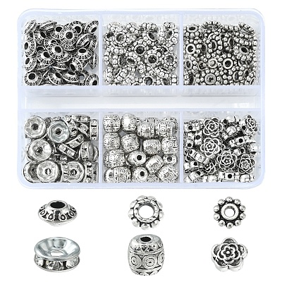 255Pcs 6 Style Iron Rhinestone & Tibetan Style Alloy Spacer Beads DIY-FS0004-07-1