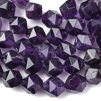 Faceted Natural Amethyst Beads Strands G-K066-09-10mm-1