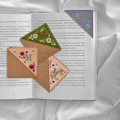 4Pcs 4 Styles Season Theme Non-woven Felt Embroidery Corner Bookmarks FIND-HY0002-47A-1