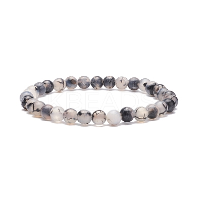 Natural Agate Round Beaded Stretch Bracelet BJEW-JB08614-03-1