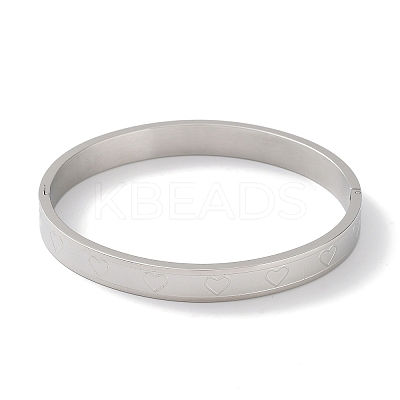 Non-Tarnish 304 Stainless Steel Grooved Heart Bangles BJEW-F464-15P-1