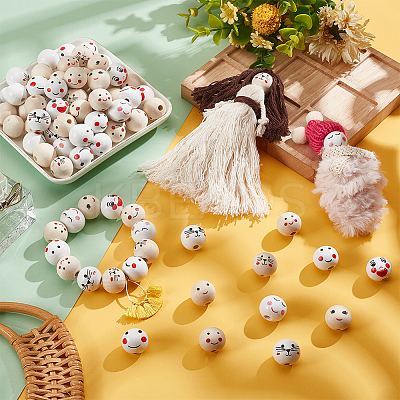 150Pcs 10 Styles Printed Wood European Beads WOOD-PH0002-84-1