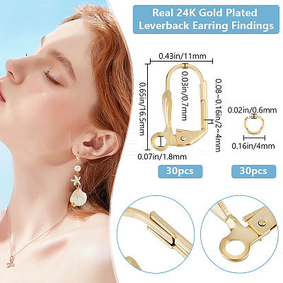30Pcs Brass Leverback Earring Findings FIND-BBC0003-20G-1