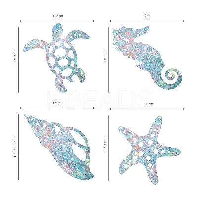 Custom Tortoise & Sea Horse & Starfish & Conch Shape Waterproof PVC Laser Adhesive Stickers DIY-WH0256-005-1