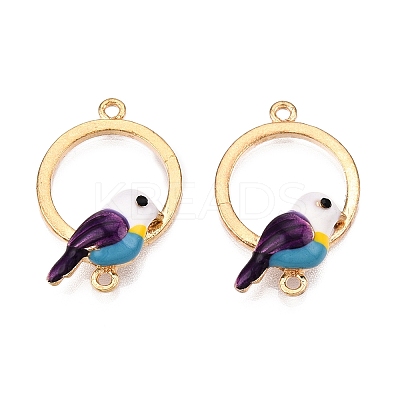 Rack Plating Alloy Colorful Enamel Ring with Bird Links Connector Charms ENAM-N056-390KCG-1