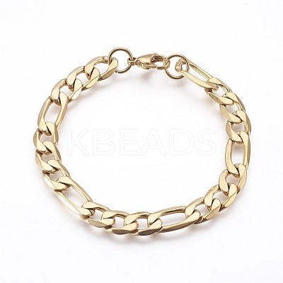 Ion Plating(IP) 304 Stainless Steel Figaro Chain Bracelets BJEW-P236-20G-1