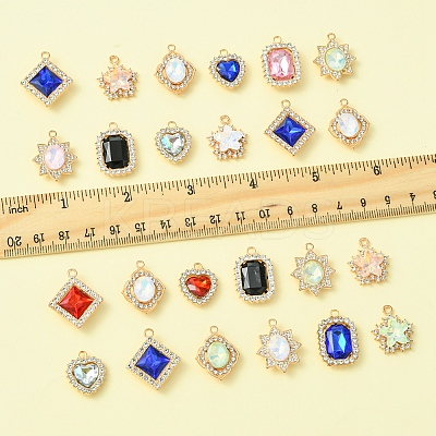 24Pcs 6 Styles Alloy Glass Pendants FIND-FS0003-20-1