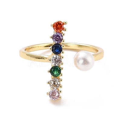 Vertical Bar Cubic Zirconia Cuff Ring for Women RJEW-C004-12-RS-1