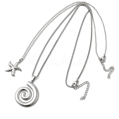 2Pcs 2 Styles 304 Stainless Steel Starfish Spiral Shell Shape Pendant Necklaces for Women NJEW-F358-01P-1